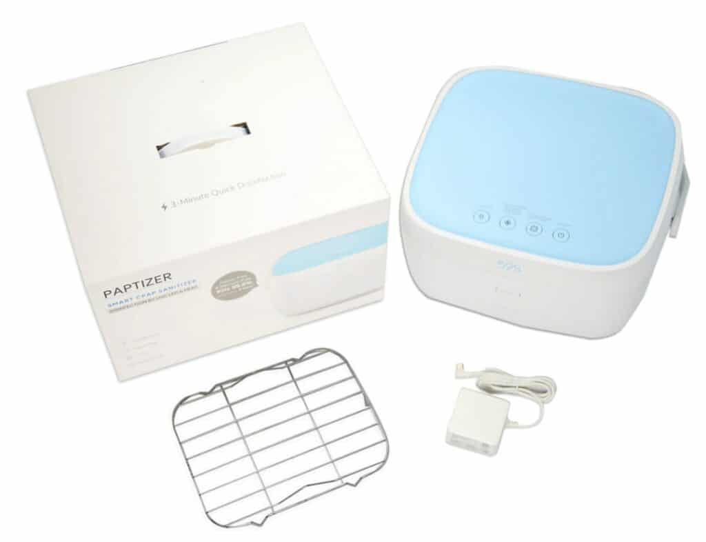 Liviliti Paptizer UV Sanitizer, Packaging, Holding Rack, and Power Connector